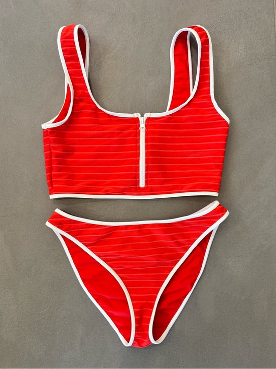 Show Me Your MuMu Other - Show Me Your Mumu Red Two-Piece Bikini with White Trim and Front Zip